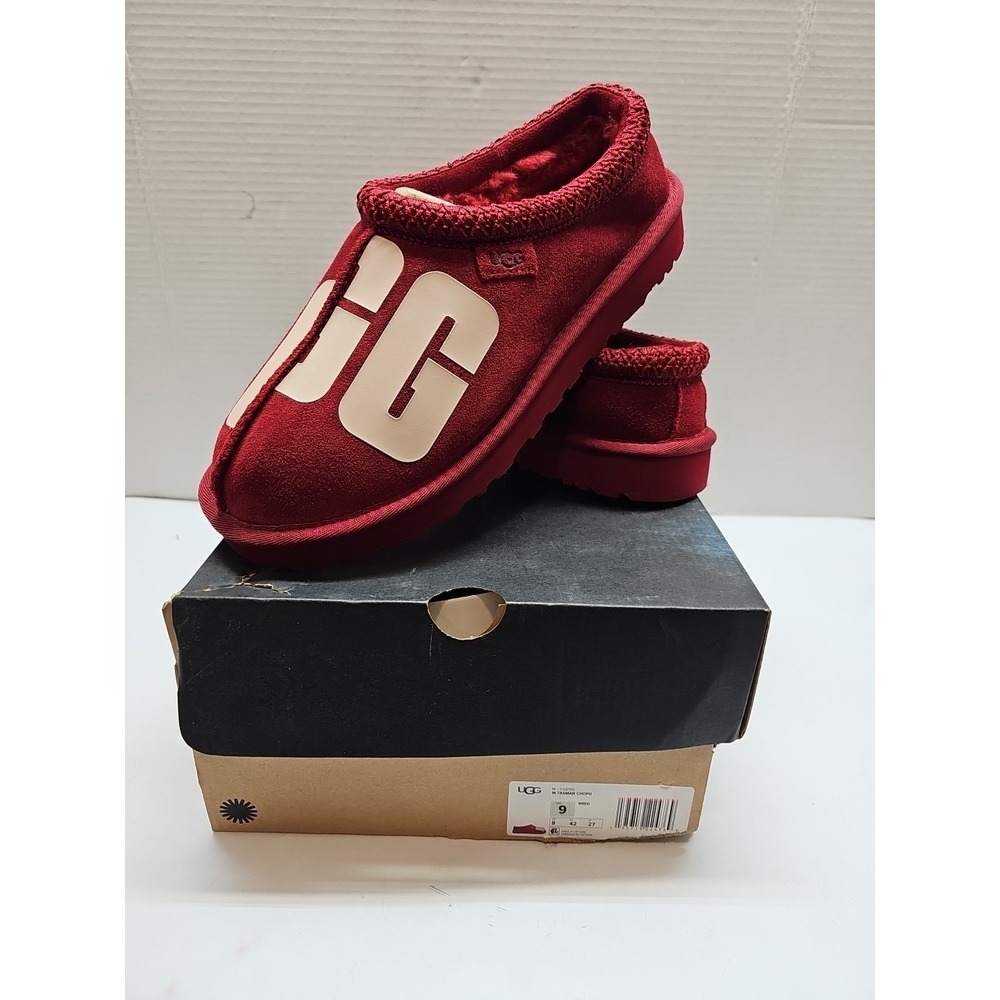 UGG Tasman Chopd Rich Red Suede Fur Slippers Mens Size 9 *NEW*‎